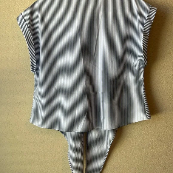 ANTONIO MELANI Blue and White Striped Button-Up Blouse - Picture 5 of 5